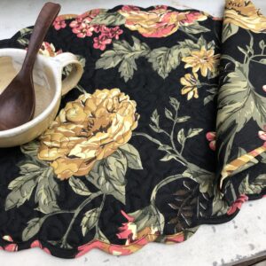 Black Floral Oval Placemats (Set of 4)