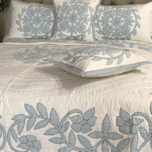 Blue Province Applique Cotton Quilt Set