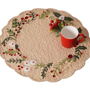 Berry Vine Crewel Embroidery Round Placemat (Set of 4)