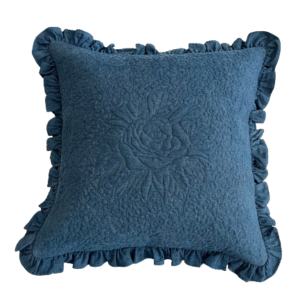 Denim Rose Embroidered Pillow Cover