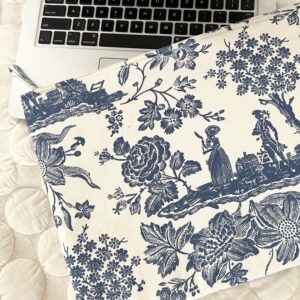 Navy Toile Print Non-Quilted Tote Bag And Laptop Sleeve Set