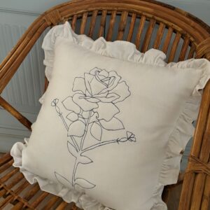 Rose Stem Embroidered Pillow Cover