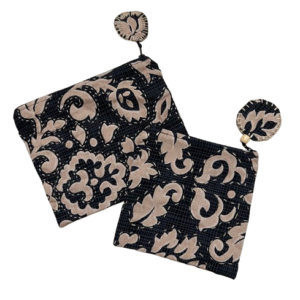 Black Asian Print Small Pouch Set of 2