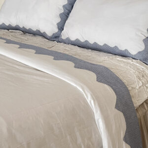 Scalloped Embroidered Blue & White Stripes Duvet Cover
